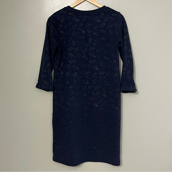 Boden Hannah Navy Silver Metallic Leaf Print Sweatshirt Dress Womens Size 6R - Picture 11 of 13